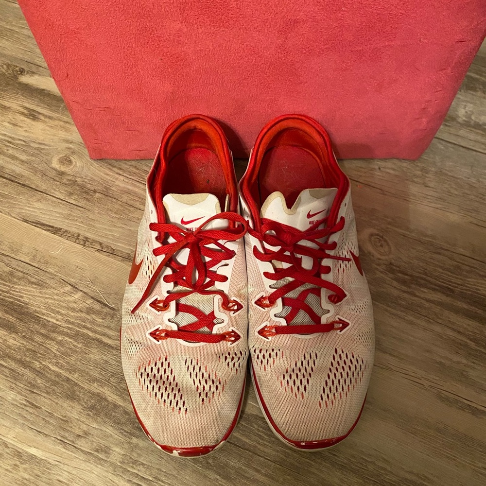 Size 11 Nike Free TR 5 red and white